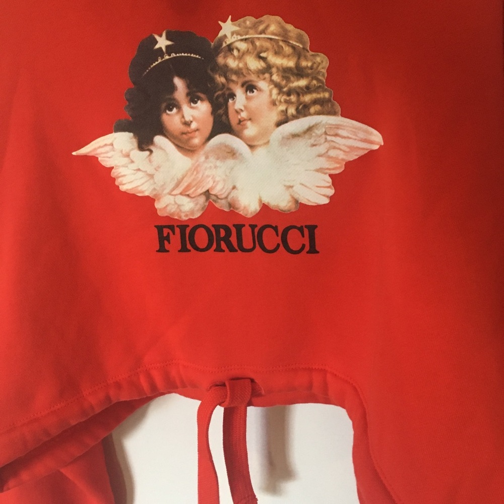 /SOLD/Fiorucci Crop Hoodie Sweater Angels Red Sz M - Picture 3 of 8